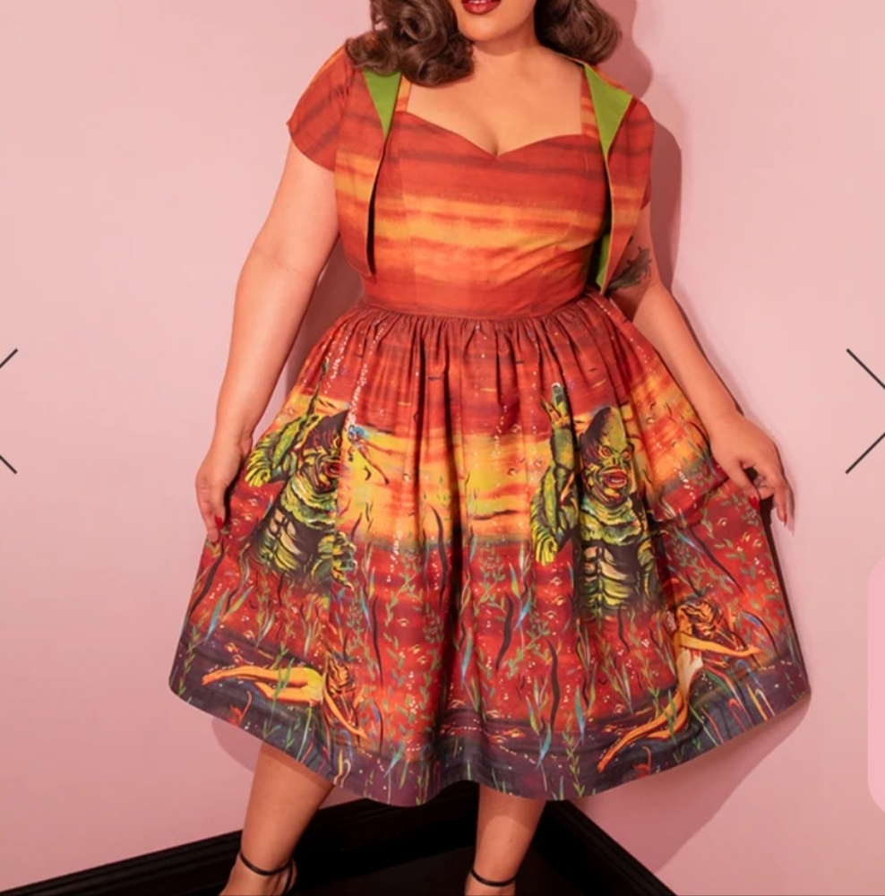 Vixen by Micheline Pitt Creature From Black Lagoon Tiki swing pinup dress 2x nwt